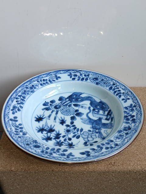 古玩陶瓷康熙青花折沿盤拍賣，當前價格2300元