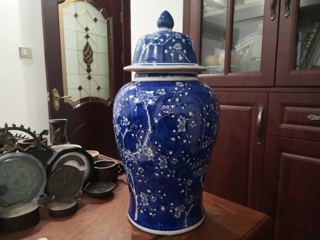 古玩陶瓷青花留白梅紋將軍罐拍賣，當前價格7600元