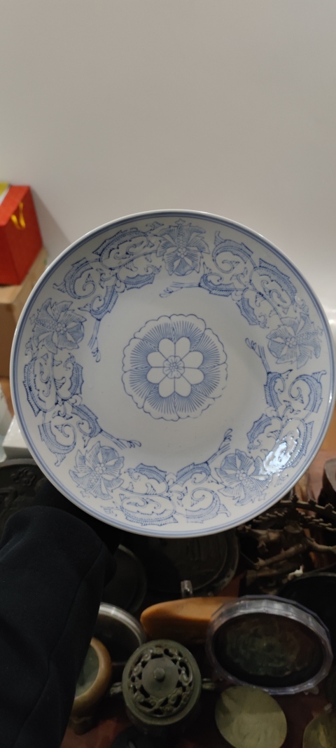 古玩陶瓷花卉紋青花盤拍賣,當前價格199元