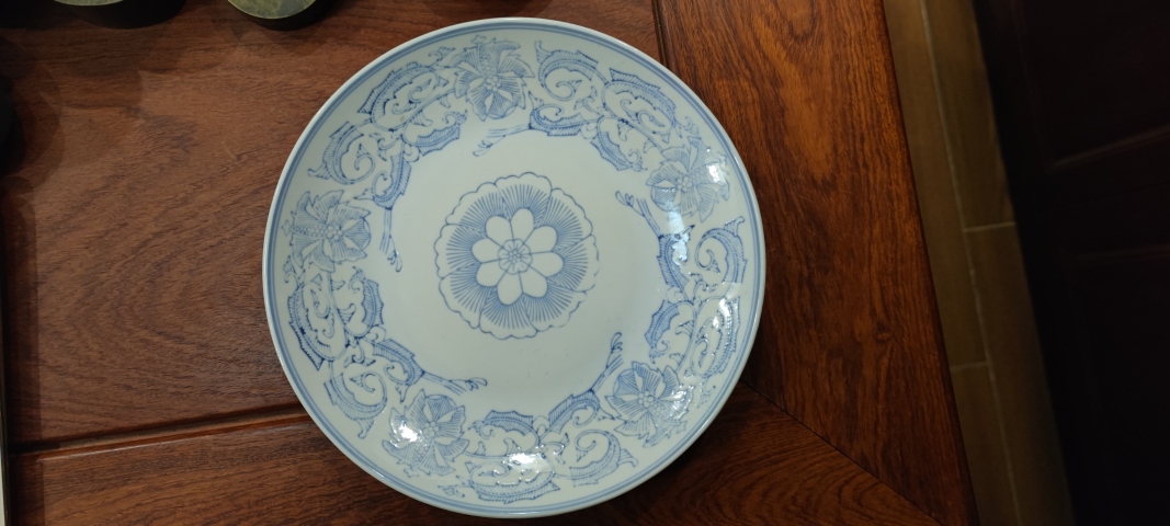 古玩陶瓷花卉紋青花盤拍賣,當前價格199元