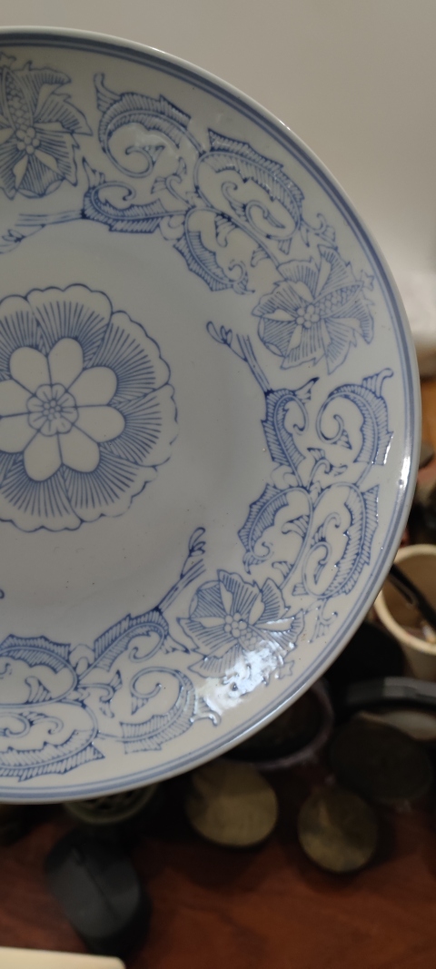 古玩陶瓷花卉紋青花盤拍賣,當前價格199元