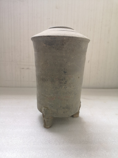 古玩陶瓷灰陶彩繪弦紋陶倉拍賣，當前價格980元
