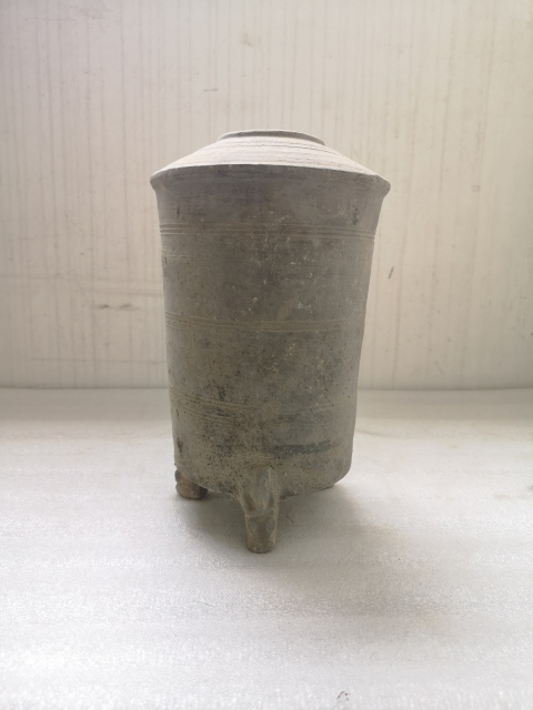 古玩陶瓷灰陶彩繪弦紋陶倉拍賣，當前價格980元
