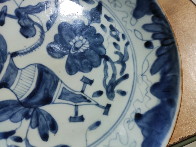 古玩陶瓷德化窯博古圖青花盤拍賣,當前價格1288元