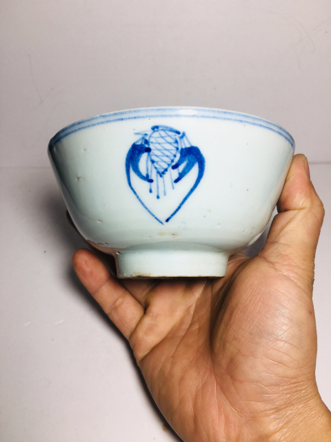 古玩陶瓷團鶴紋青花碗拍賣，當前價格999元