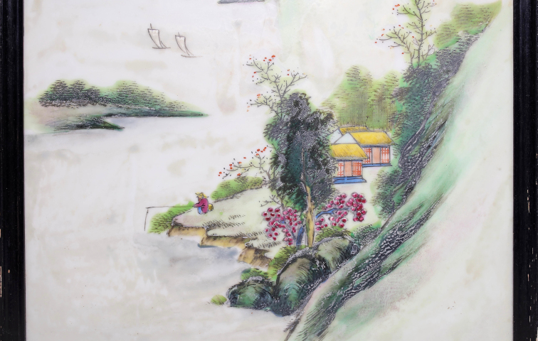 古玩陶瓷珠山名家精品 粉彩風景人物紋瓷板畫（珠山八友風格）拍賣，當前價格7500元