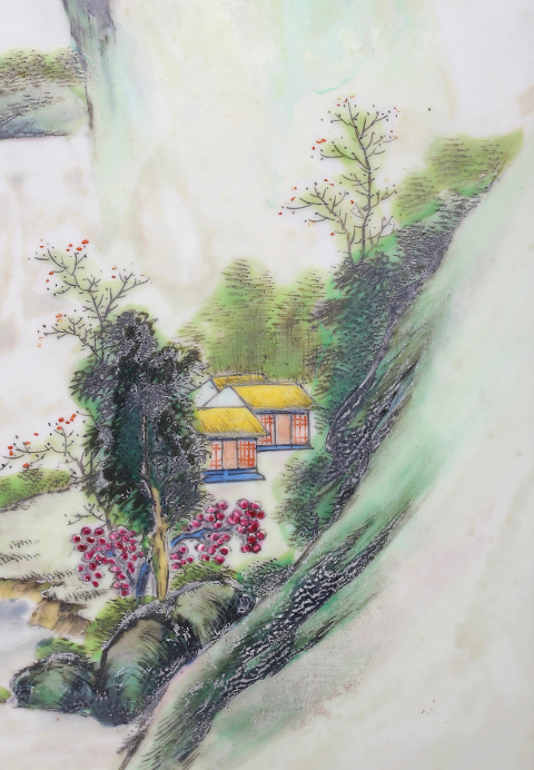 古玩陶瓷珠山名家精品 粉彩風景人物紋瓷板畫（珠山八友風格）拍賣，當前價格7500元