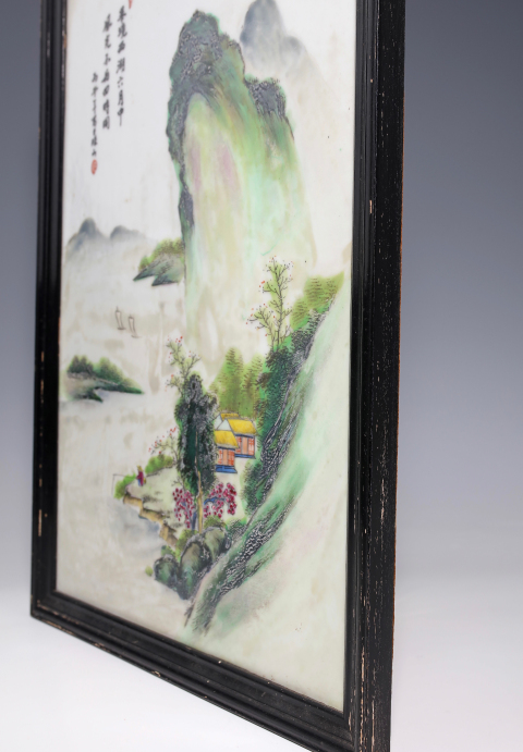 古玩陶瓷珠山名家精品 粉彩風景人物紋瓷板畫（珠山八友風格）拍賣，當前價格7500元