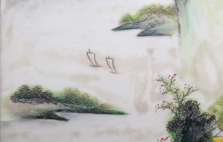 古玩陶瓷珠山名家精品 粉彩風景人物紋瓷板畫（珠山八友風格）拍賣，當前價格7500元