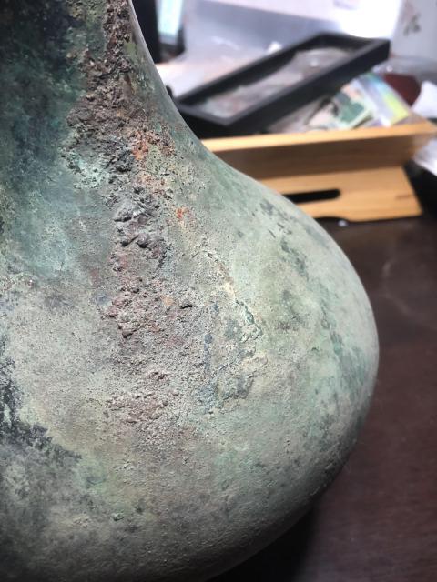 古玩銅器漢代青,銅蒜頭瓶拍賣,當前價格12888元