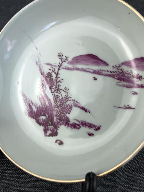 古玩陶瓷胭脂紅山水紋深腹盤拍賣，當前價格1200元