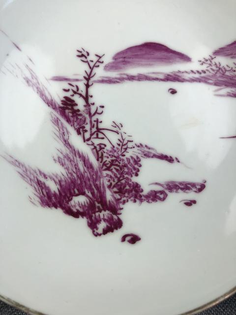 古玩陶瓷胭脂紅山水紋深腹盤拍賣，當前價格1200元