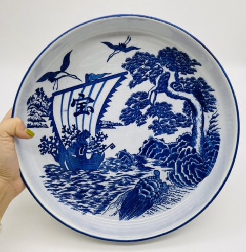 古玩陶瓷青花盤拍賣，當(dāng)前價(jià)格398元