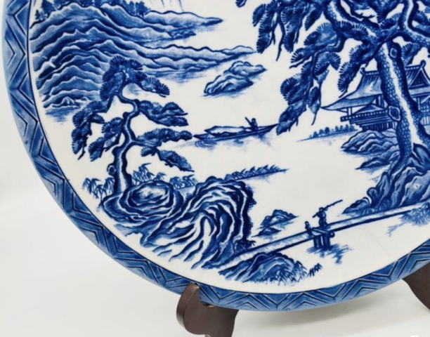 古玩陶瓷山水紋青花盤拍賣,當前價格350元