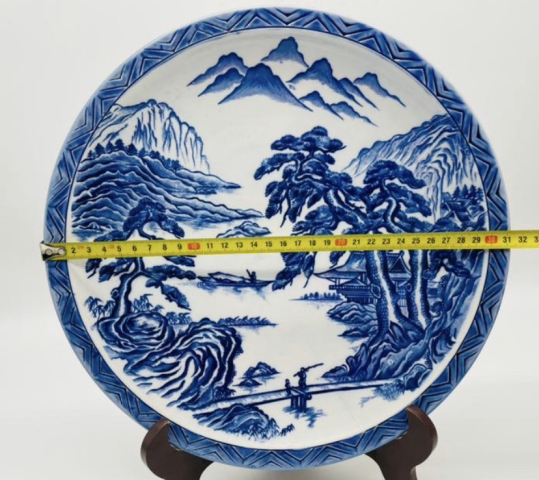 古玩陶瓷山水紋青花盤拍賣,當前價格350元