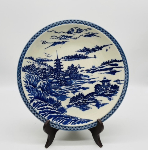 古玩陶瓷山水紋青花盤拍賣,當前價格298元