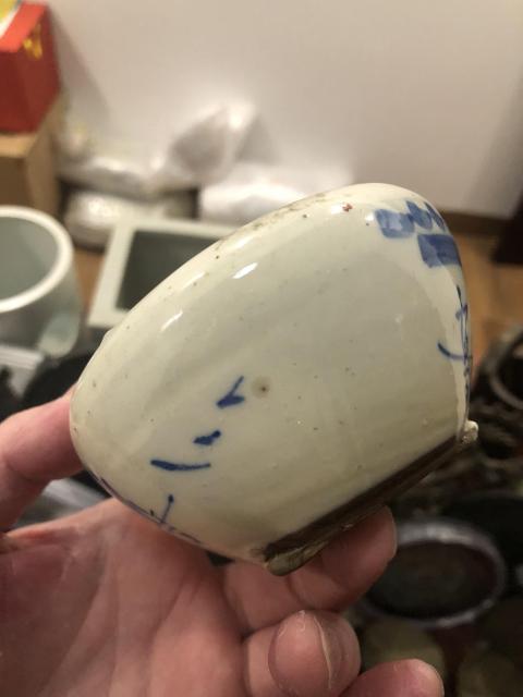 古玩陶瓷漳州窯青花山水紋三足缽式香爐拍賣，當前價格399元