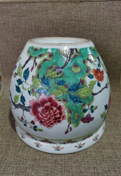 古玩陶瓷【 重器 】晚清五彩富貴牡丹文房卷缸拍賣，當前價格15000元