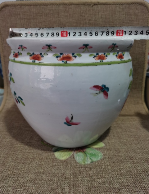 古玩陶瓷【 重器 】晚清五彩富貴牡丹文房卷缸拍賣，當前價格15000元