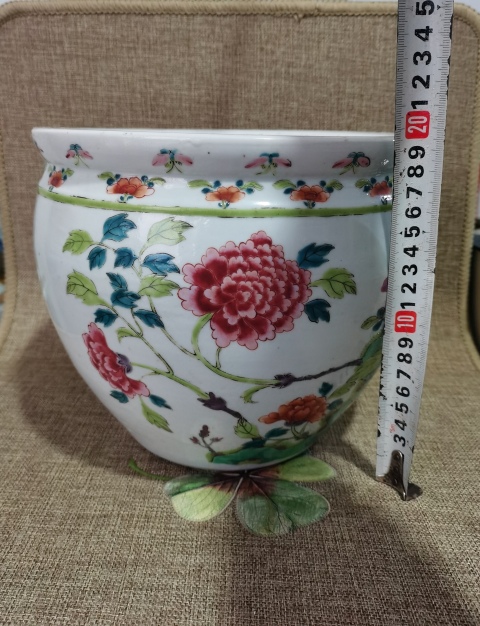 古玩陶瓷【 重器 】晚清五彩富貴牡丹文房卷缸拍賣，當前價格15000元