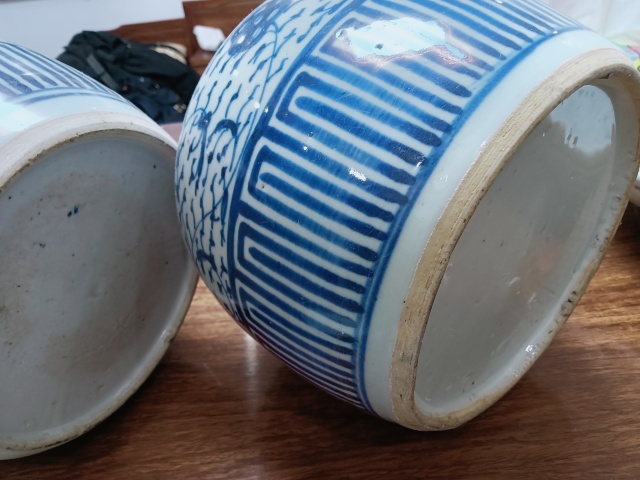 古玩陶瓷帶蓋青花罐一對拍賣，當前價格2000元