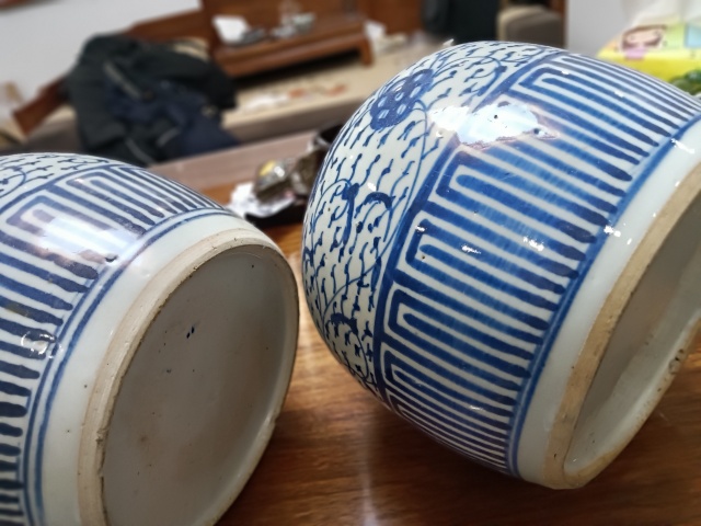 古玩陶瓷帶蓋青花罐一對拍賣，當前價格2000元