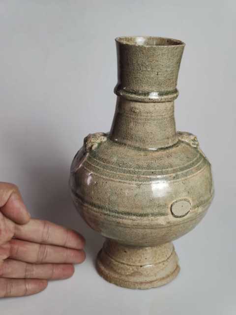 古玩陶瓷宋代青瓷釉雙鋪首影青瓶拍賣，當前價格6666元