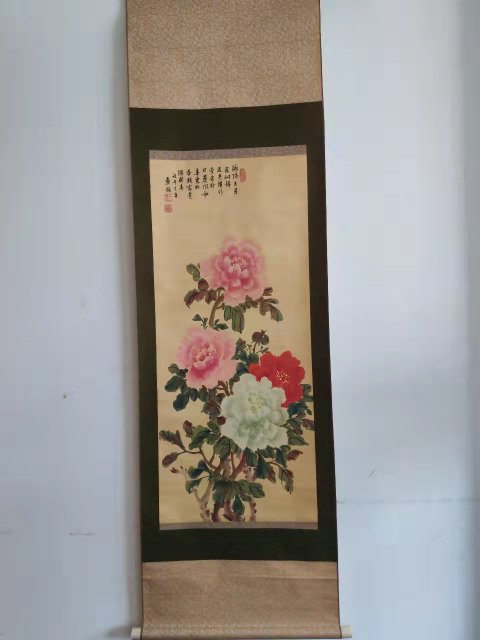 稀少名家盛丙云大师刻 牡丹诗文扇骨美術品 古董品收藏品 域鉴古玩】文革时期著名画家王廉能牡丹立轴拍卖价格/图片/值多少钱