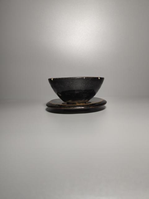 古玩陶瓷耀州窯黑釉臥足盞托拍賣,當前價格1200元
