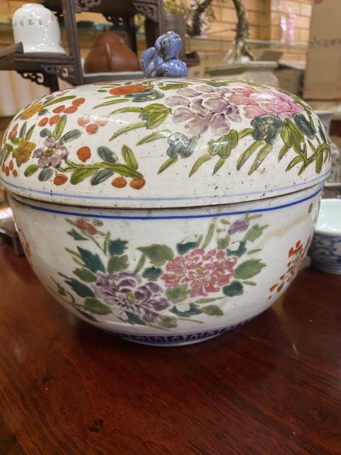 古玩陶瓷青花加彩蓋缸拍賣,當前價格1800元