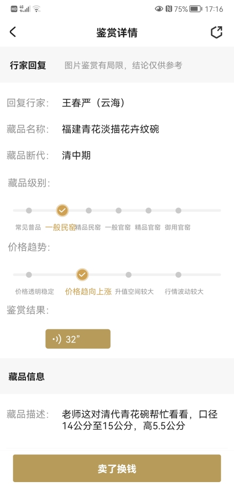 古玩陶瓷清中期福建青花淡描花卉紋碗拍賣，當(dāng)前價(jià)格360元