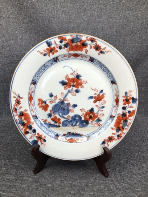 古玩陶瓷清康熙?青花礬紅花卉紋盤拍賣，當前價格2000元