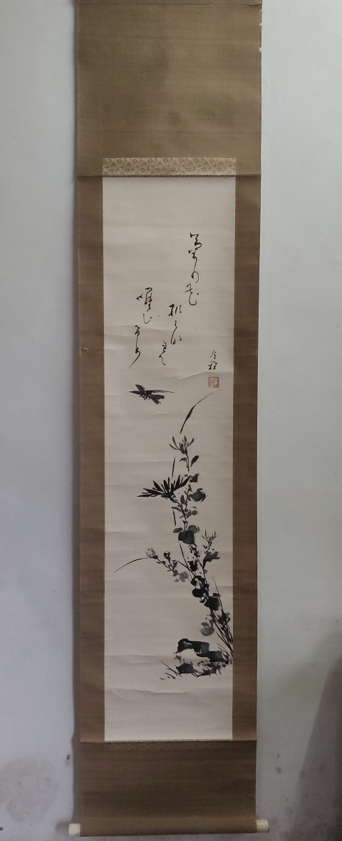 古玩字畫民國手工舊裱水墨花鳥立軸拍賣,當前價格199元