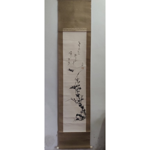 古玩字畫民國手工舊裱水墨花鳥立軸拍賣,當前價格199元