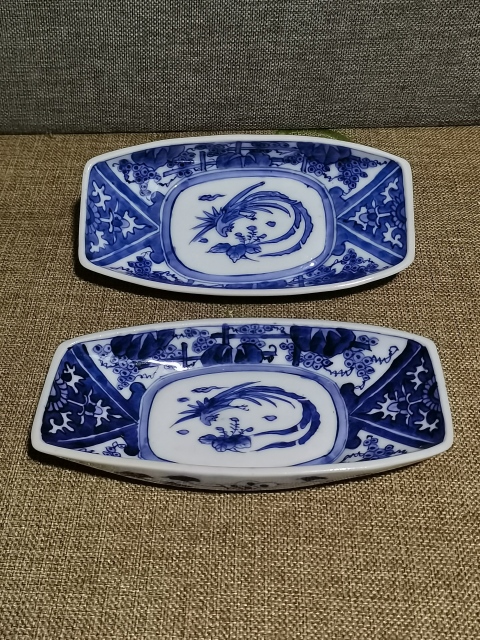 古玩陶瓷【精致茶船】民國青花鳳紋茶船一對拍賣,當前價格850元