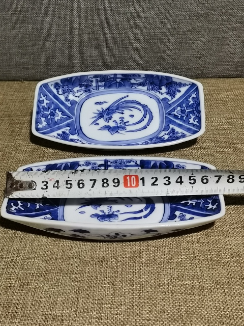 古玩陶瓷【精致茶船】民國青花鳳紋茶船一對拍賣,當前價格850元