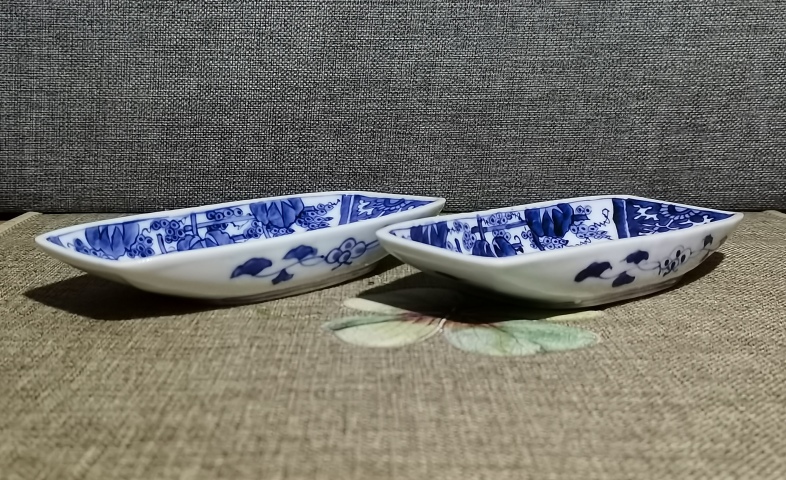 古玩陶瓷【精致茶船】民國青花鳳紋茶船一對拍賣,當前價格850元