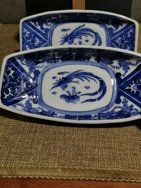 古玩陶瓷【精致茶船】民國青花鳳紋茶船一對拍賣,當前價格850元