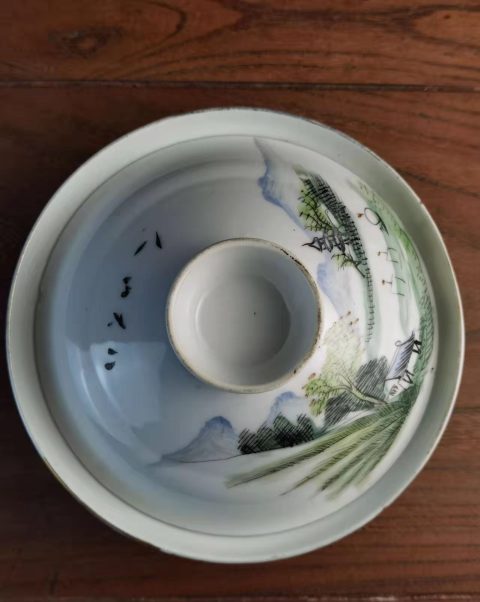 古玩陶瓷青綠山水彩山水紋蓋碗拍賣,當前價格2888元
