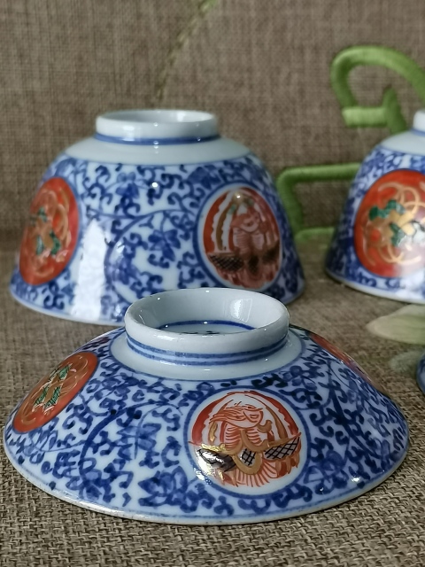 古玩陶瓷【高檔茶盞】晚清青花加彩蓋碗一對拍賣,當(dāng)前價格888元