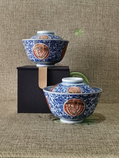 古玩陶瓷【高檔茶盞】晚清青花加彩蓋碗一對拍賣,當(dāng)前價格888元