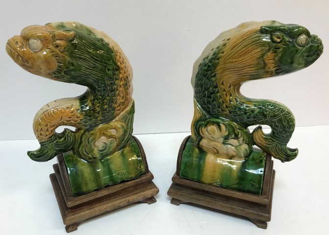 古玩陶瓷淄博窯三彩摩羯魚瓦當拍賣，當前價格6000元