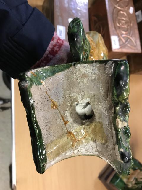 古玩陶瓷淄博窯三彩摩羯魚瓦當拍賣，當前價格6000元