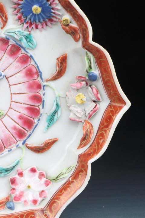 中国 清時代 粉彩花卉紋 花口小皿4点 送料込み0627 中国 清時代 粉彩花卉紋 花口小皿4点 送料込み0627 中国