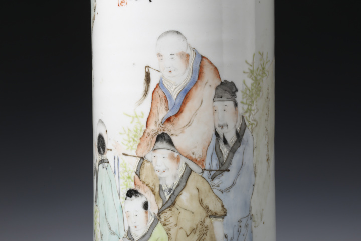 古玩陶瓷民國·馬慶云作淺絳彩人物紋帽筒拍賣，當前價格15000元