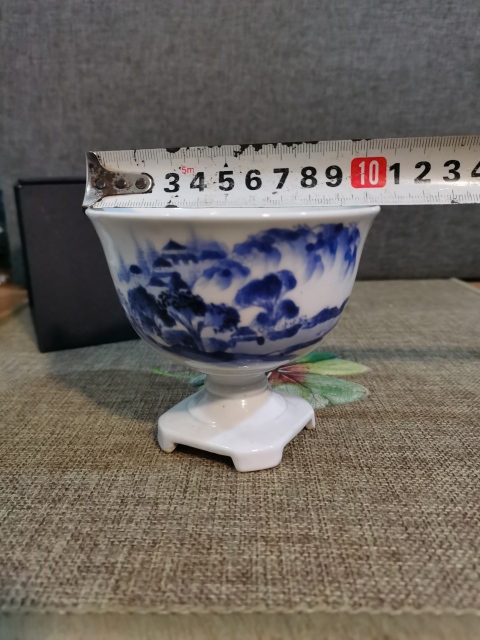 古玩陶瓷【精美高足杯】民國青花山水紋高足碗拍賣,當前價格280元
