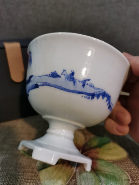 古玩陶瓷【精美高足杯】民國青花山水紋高足碗拍賣,當前價格280元