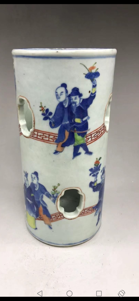 古玩陶瓷青花加彩人物帽筒拍賣,當前價格36000元