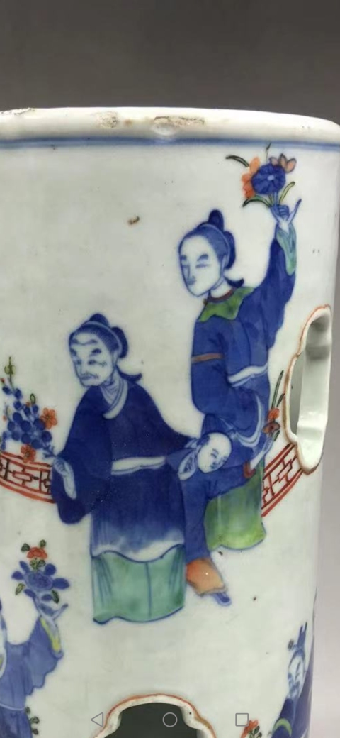 古玩陶瓷青花加彩人物帽筒拍賣,當前價格36000元