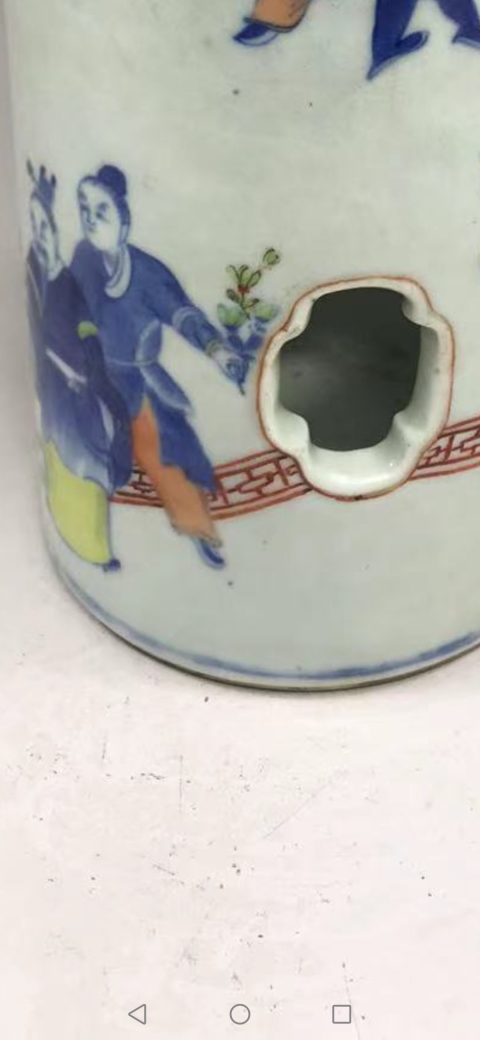 古玩陶瓷青花加彩人物帽筒拍賣,當前價格36000元